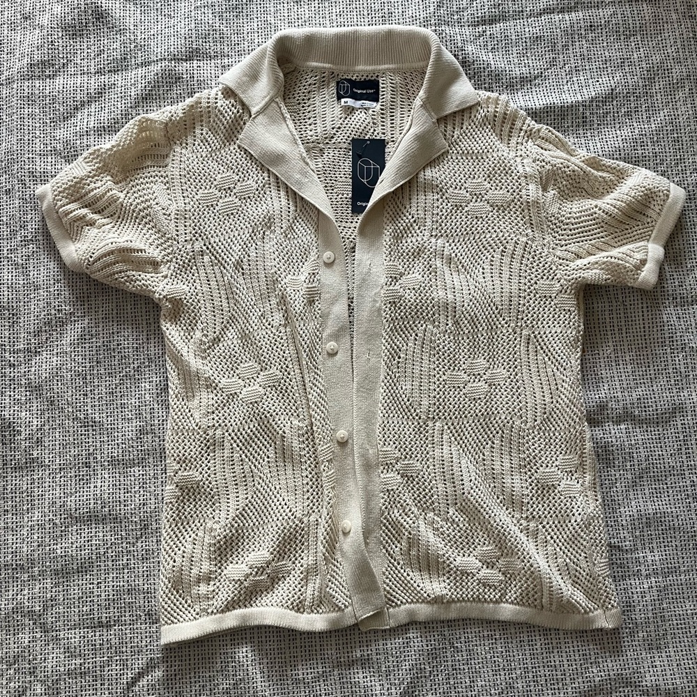 NWT Original Use Cream Knot Button Down Cardigan Shirt Top Sz Medium